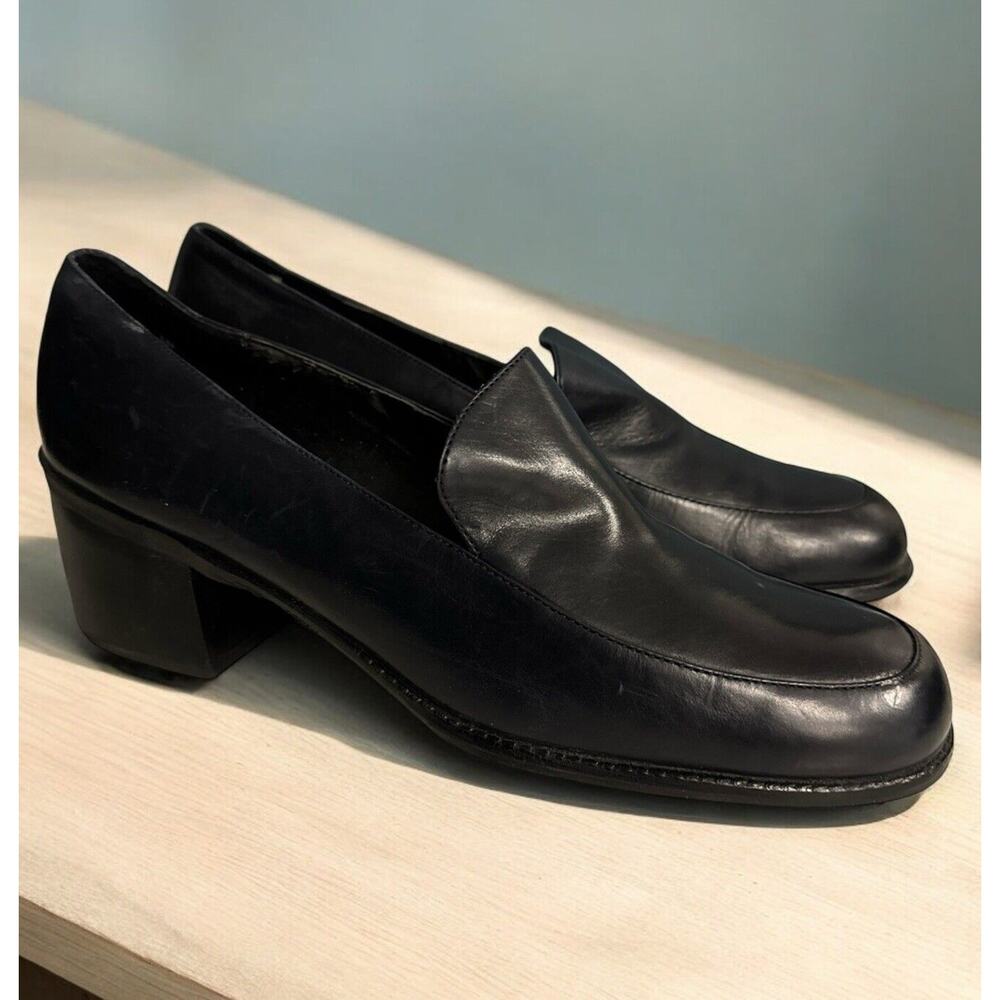 Vtg Y2K Liz‎ Claiborne Women’s 8.5N Narrow Loafers Navy Blue Leather Chunky Heel